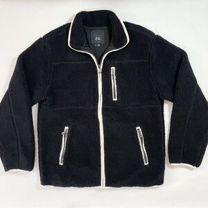 River Island Funnel Neck Black Borg Sherpa Fleece Jacket with Contrast Trim